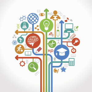abstract tree with education icons